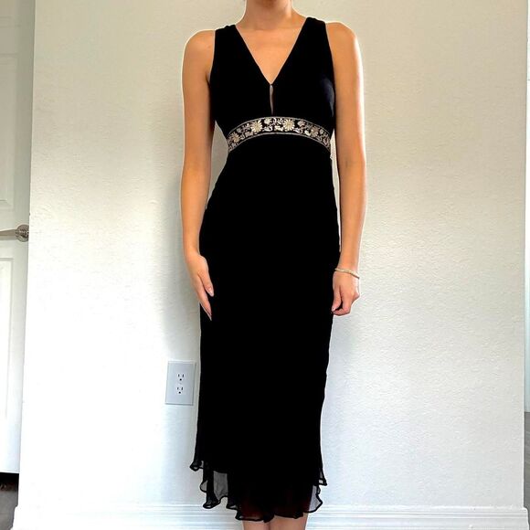 2000s black silk midi dress by ECI New York - Picture 1 of 8